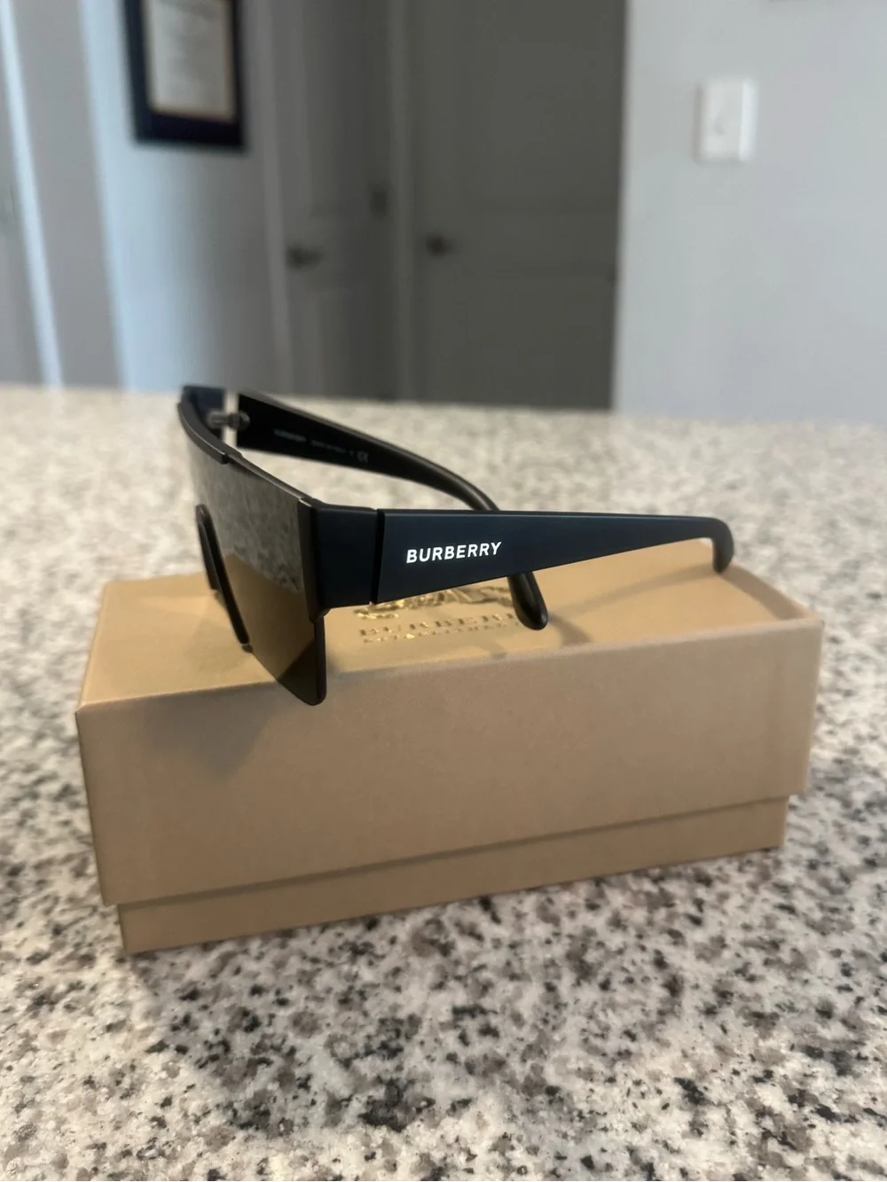 Burberry Black Shield Sunglasses with Dark Smoke Lens BE4291